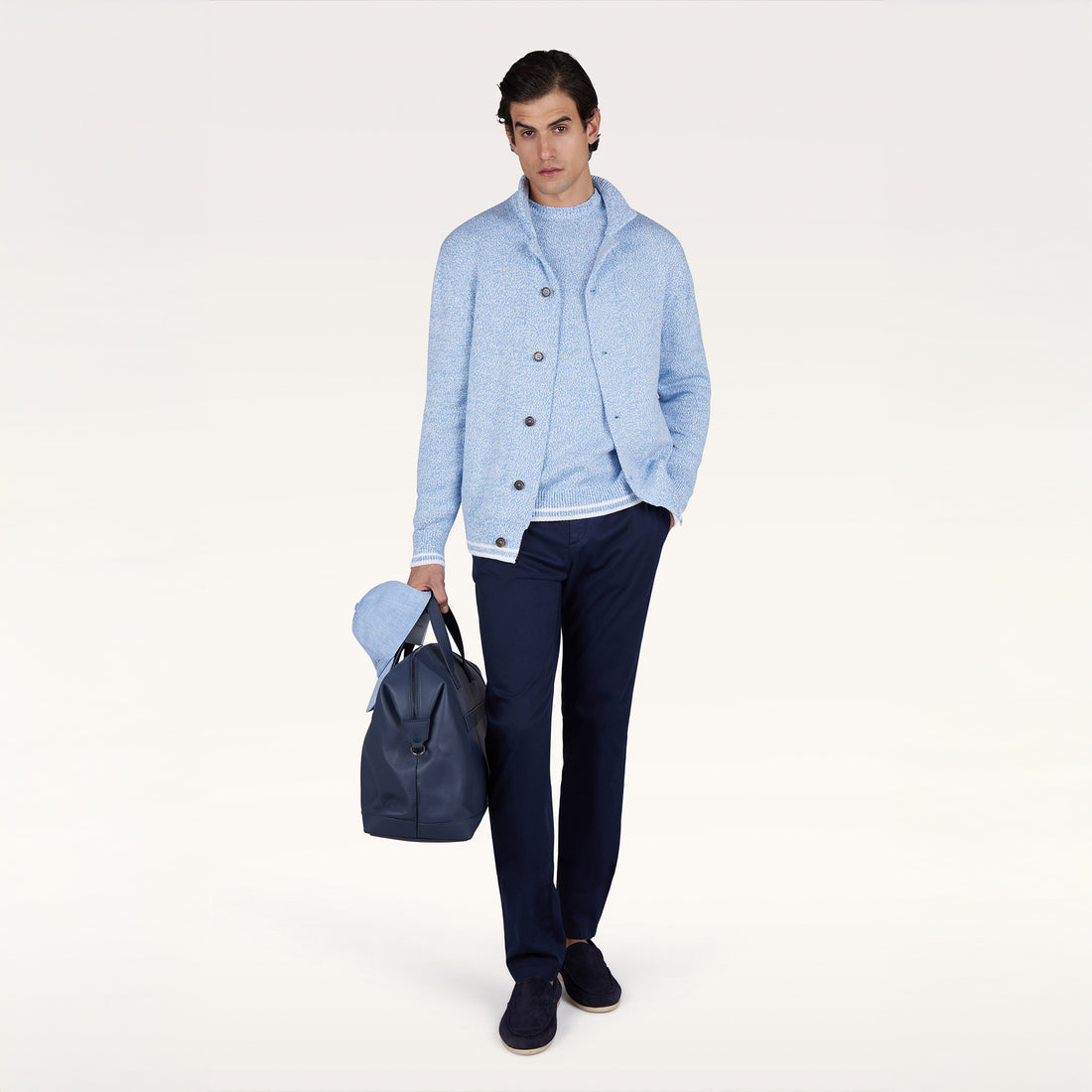 Light Blue Mélange Piuma Cotton Knit Crew Neck - Paul & Shark (RIVIERA) - Boutique Jacques International