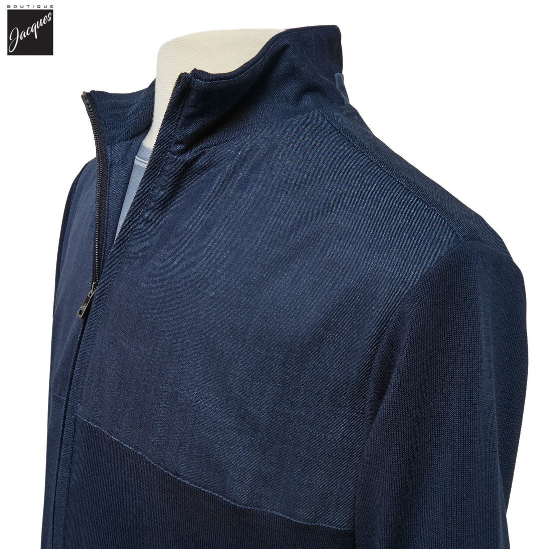 Blue Loro Piana Jersely Silk-Cotton Zipped Hybrid Jacket - PAUL & SHARK - Boutique Jacques International