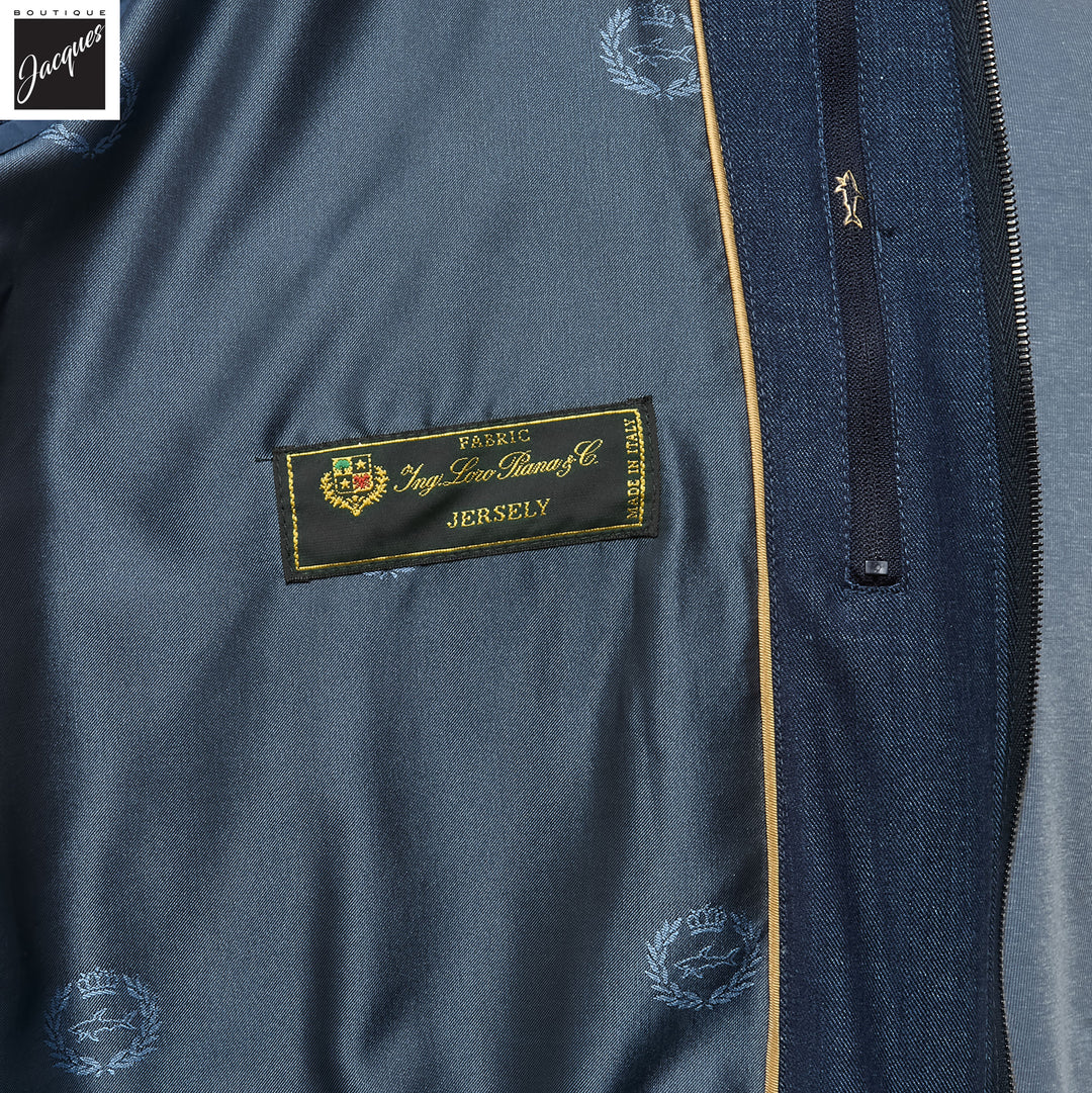 Blue Loro Piana Jersely Silk-Cotton Zipped Hybrid Jacket - PAUL & SHARK - Boutique Jacques International