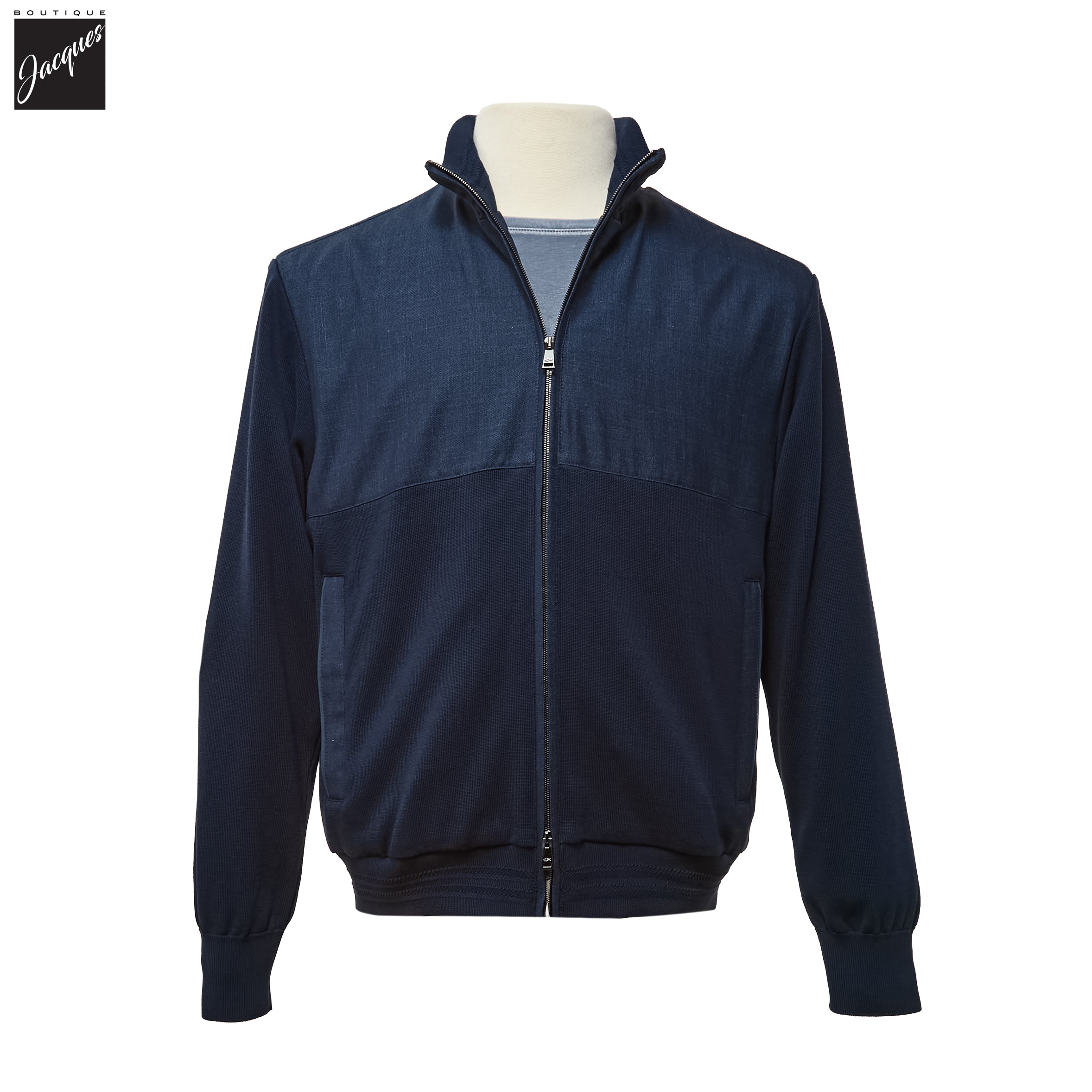 Blue Loro Piana Jersely Silk-Cotton Zipped Hybrid Jacket - PAUL & SHARK - Boutique Jacques International