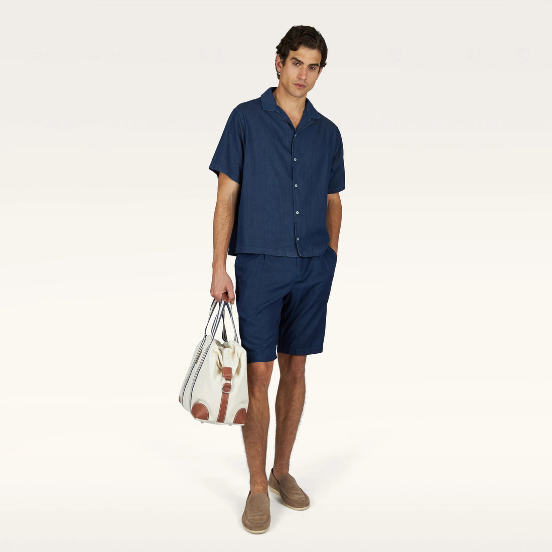Denim Blue Lightweight Giza Cotton Chambray Bermuda Shorts - Paul & Shark - Boutique Jacques International
