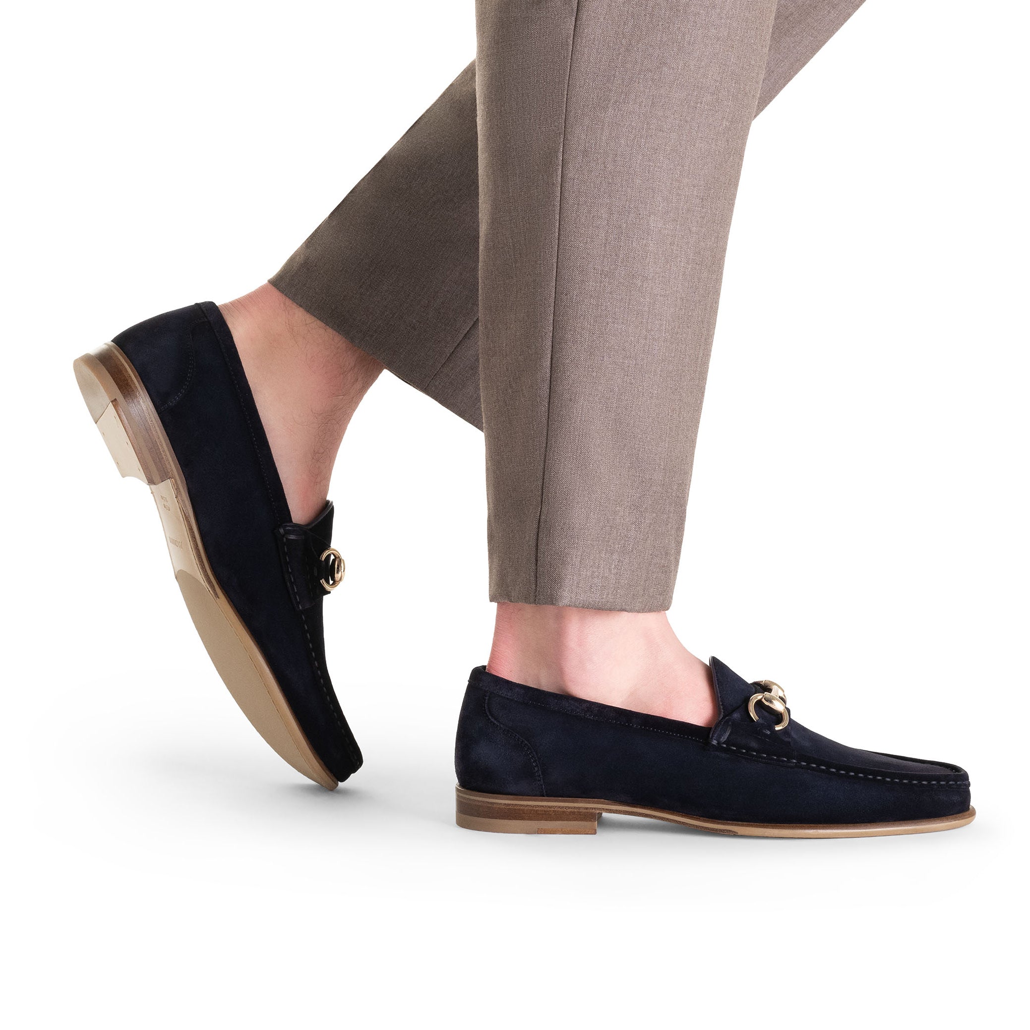 Navy Giancarlo Moc-Toe Horsebit Suede Loafers - Magnanni - Boutique Jacques International