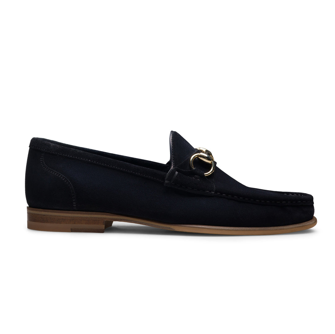 Navy Giancarlo Moc-Toe Horsebit Suede Loafers - Magnanni
