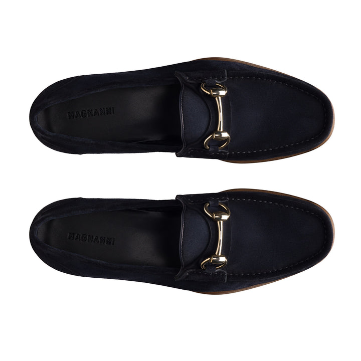 Navy Giancarlo Moc-Toe Horsebit Suede Loafers - Magnanni