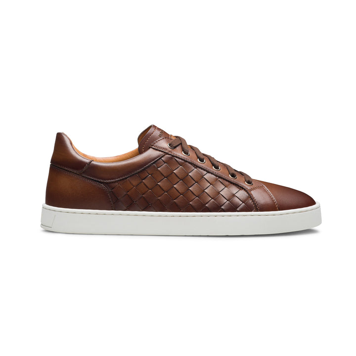 Tobacco Cote Lo Woven Leather Stretch-Lace Sneakers - Magnanni - Boutique Jacques International