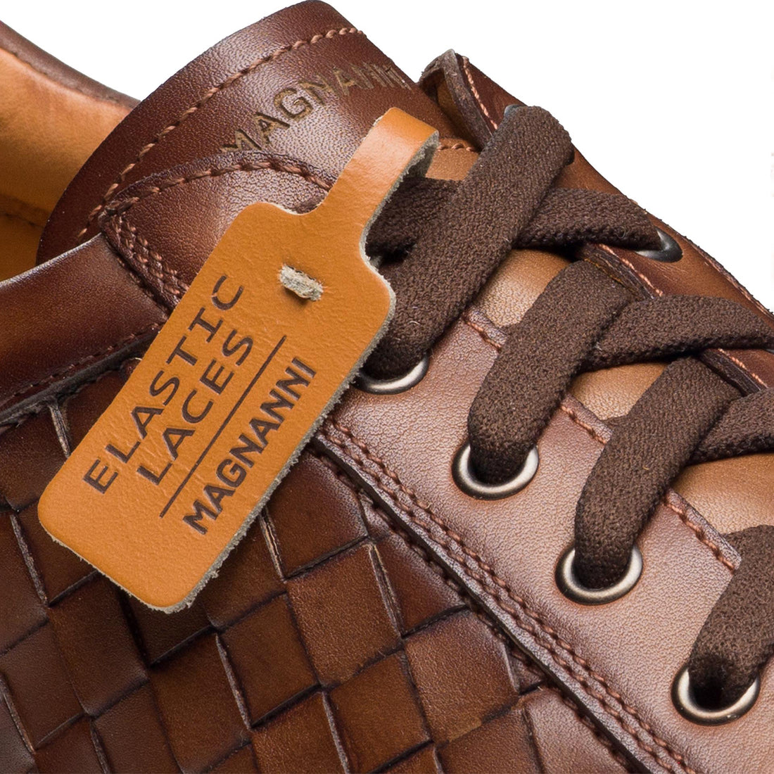 Tobacco Cote Lo Woven Leather Stretch-Lace Sneakers - Magnanni - Boutique Jacques International