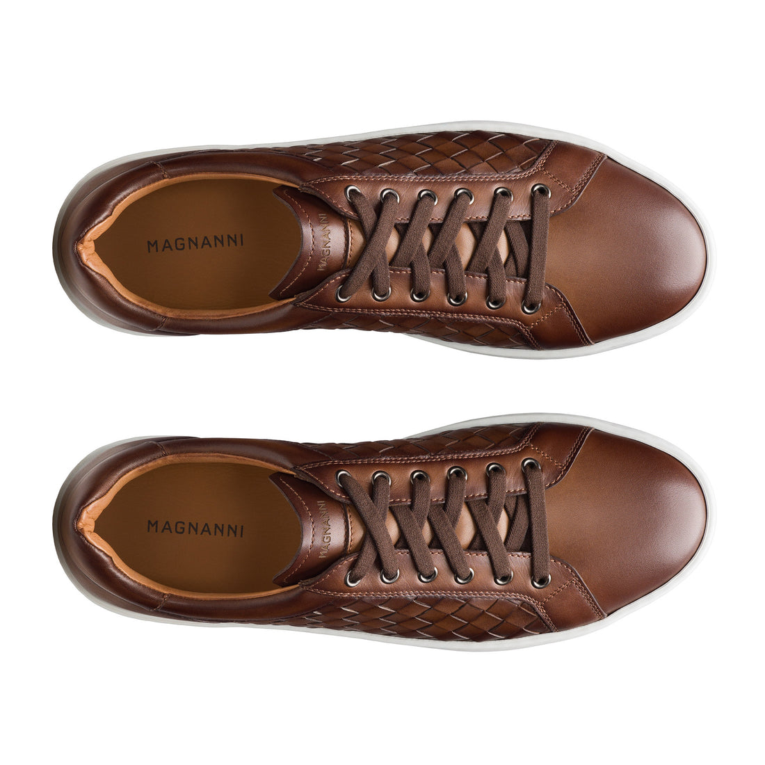 Tobacco Cote Lo Woven Leather Stretch-Lace Sneakers - Magnanni - Boutique Jacques International
