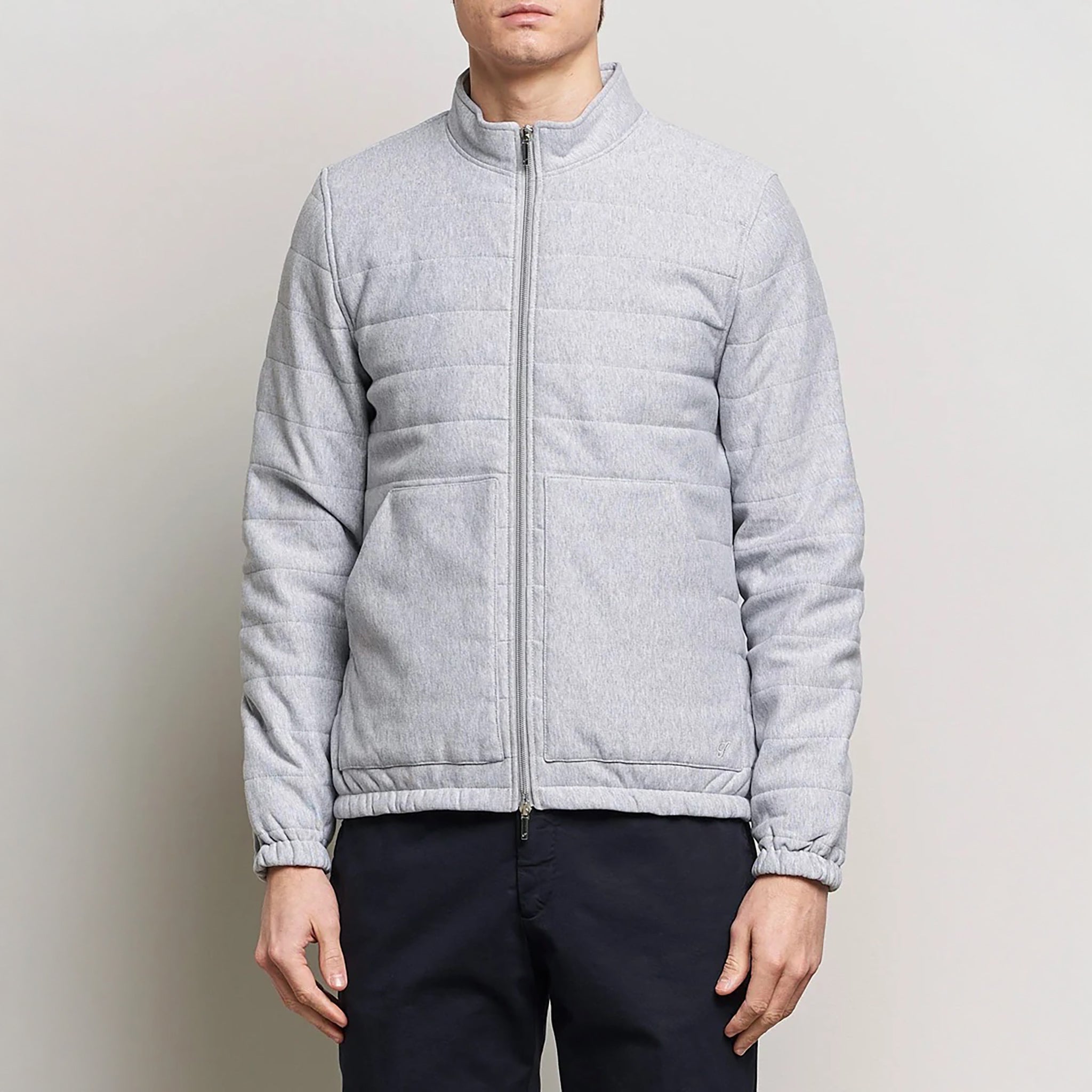 Light Grey Quilted Flannel Cotton Zip Bomber - Stenströms