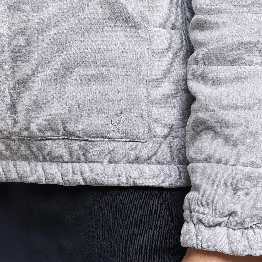 Light Grey Quilted Flannel Cotton Zip Bomber - Stenströms