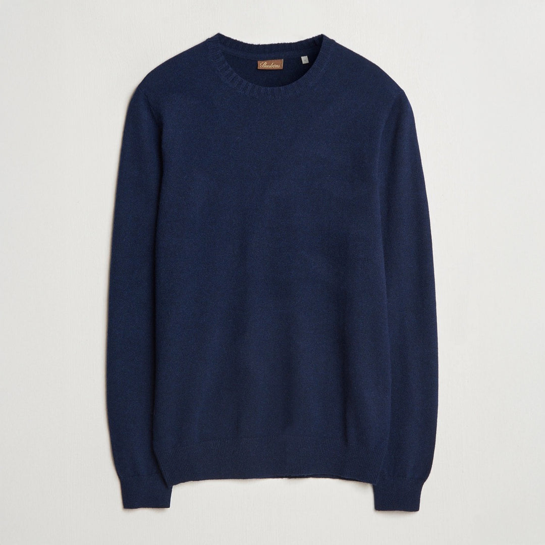 Dark Blue Cashmere Knit Crew Neck Sweater - Stenströms