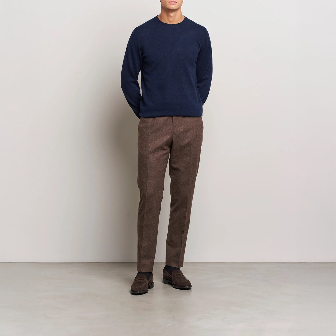 Dark Blue Cashmere Knit Crew Neck Sweater - Stenströms