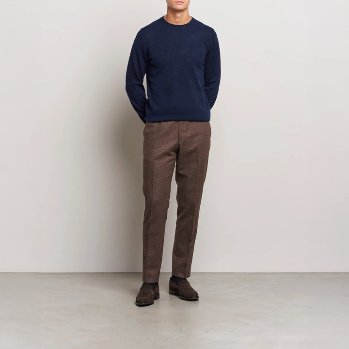Dark Blue Cashmere Knit Crew Neck Sweater - Stenströms