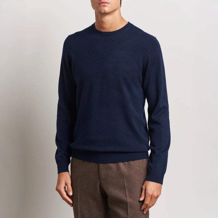 Dark Blue Cashmere Knit Crew Neck Sweater - Stenströms