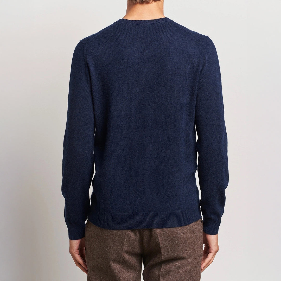 Dark Blue Cashmere Knit Crew Neck Sweater - Stenströms