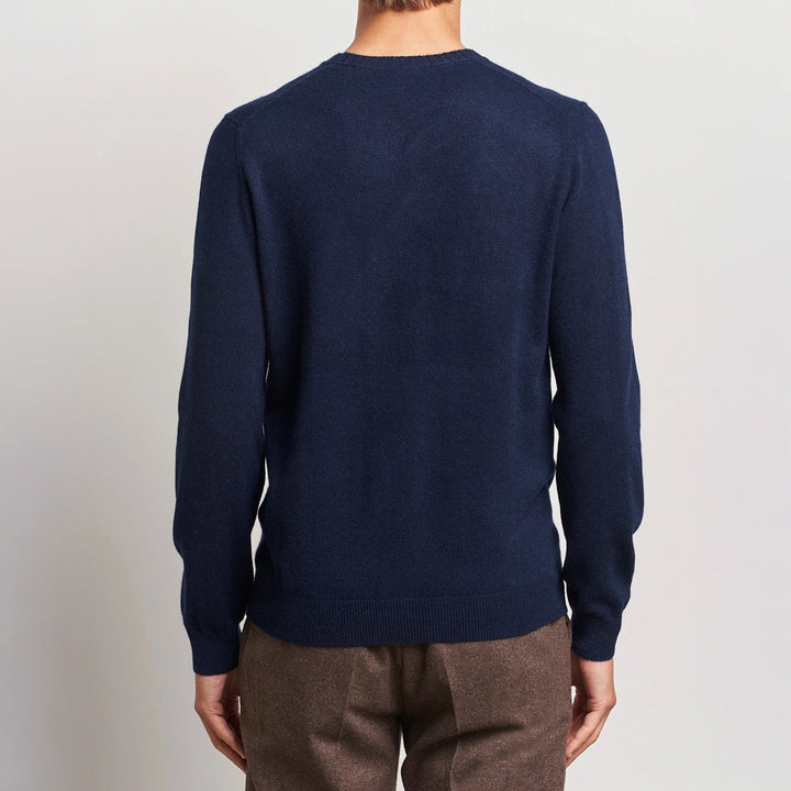 Dark Blue Cashmere Knit Crew Neck Sweater - Stenströms