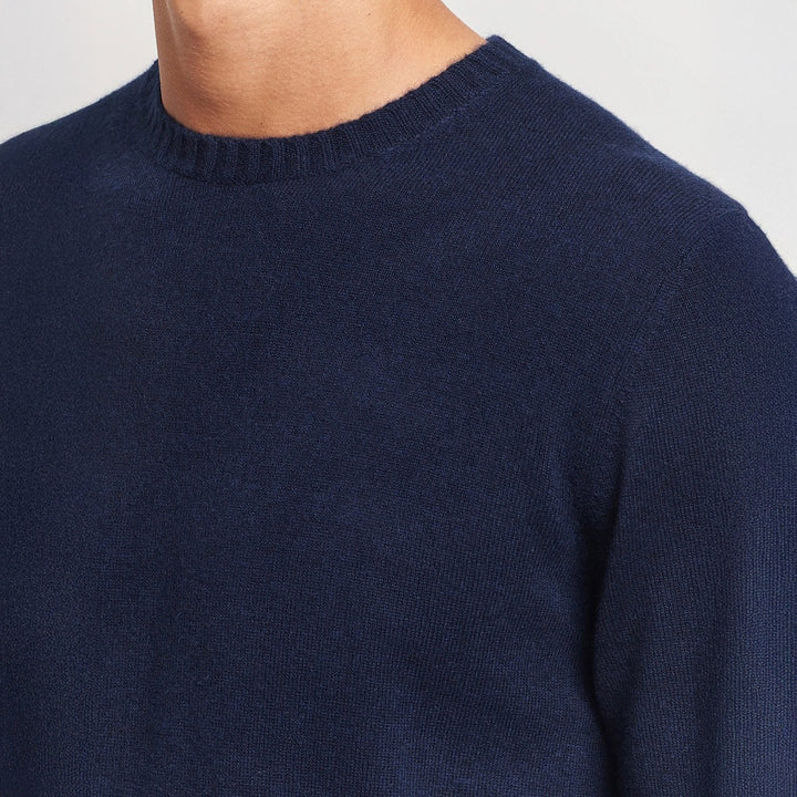 Dark Blue Cashmere Knit Crew Neck Sweater - Stenströms