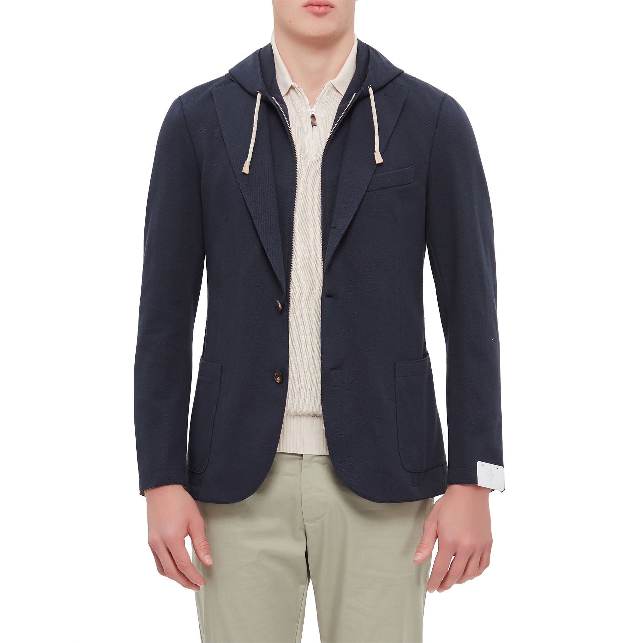 Navy Blue Cotton-Stretch Hybrid Sport Jacket with Removable Hood - ELEVENTY - Boutique Jacques International