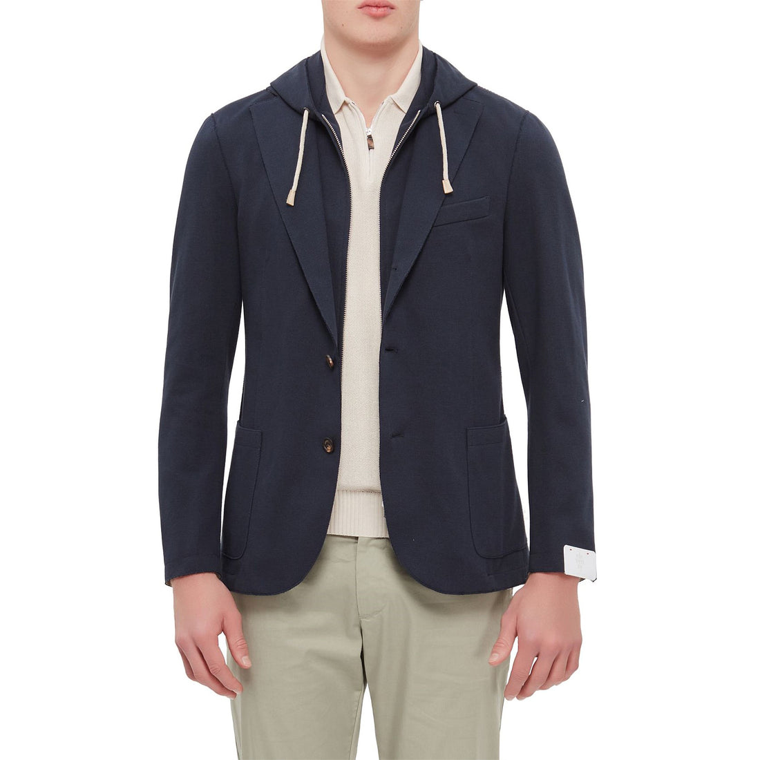 Navy Blue Cotton-Stretch Hybrid Sport Jacket with Removable Hood - ELEVENTY - Boutique Jacques International