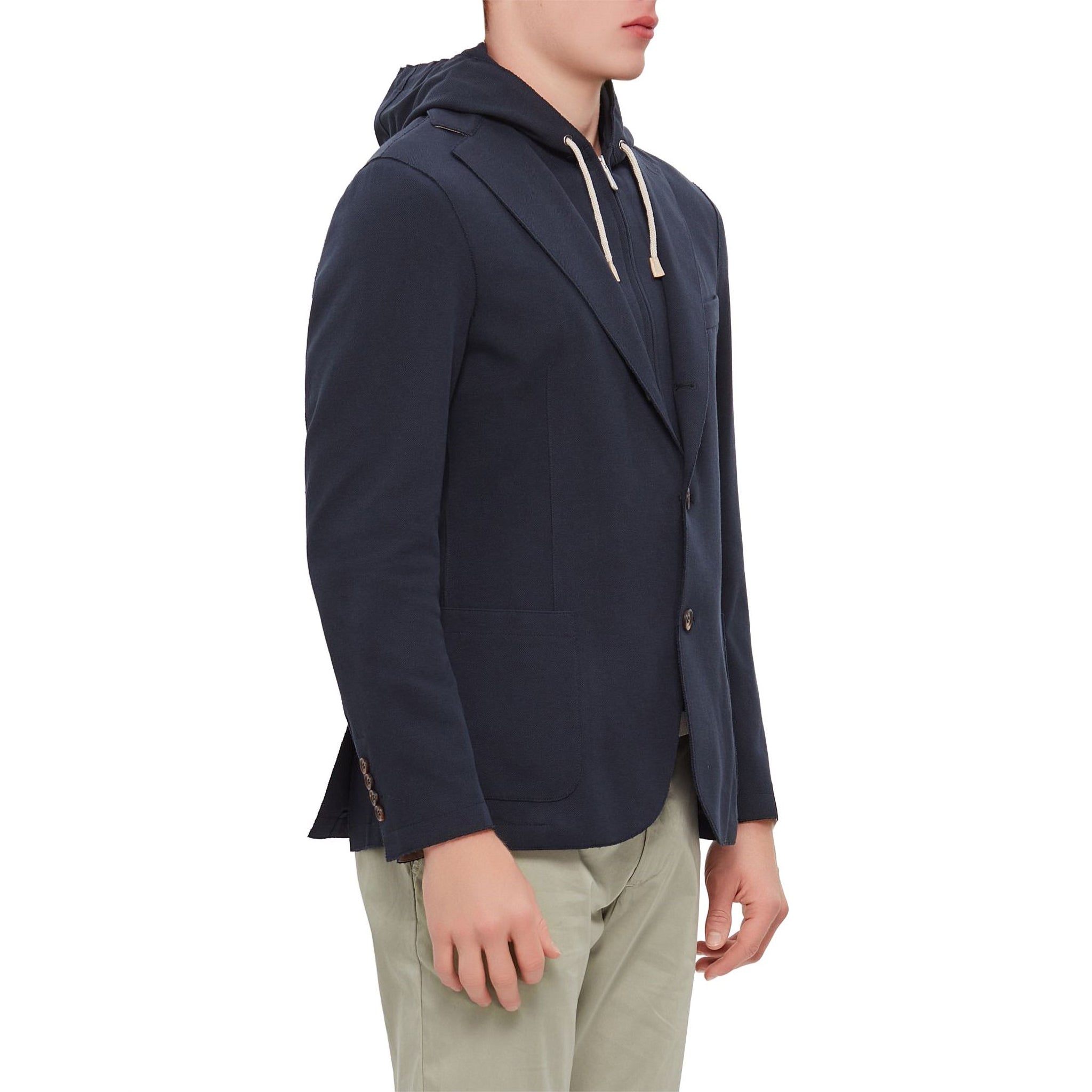 Navy Blue Cotton-Stretch Hybrid Sport Jacket with Removable Hood - ELEVENTY - Boutique Jacques International