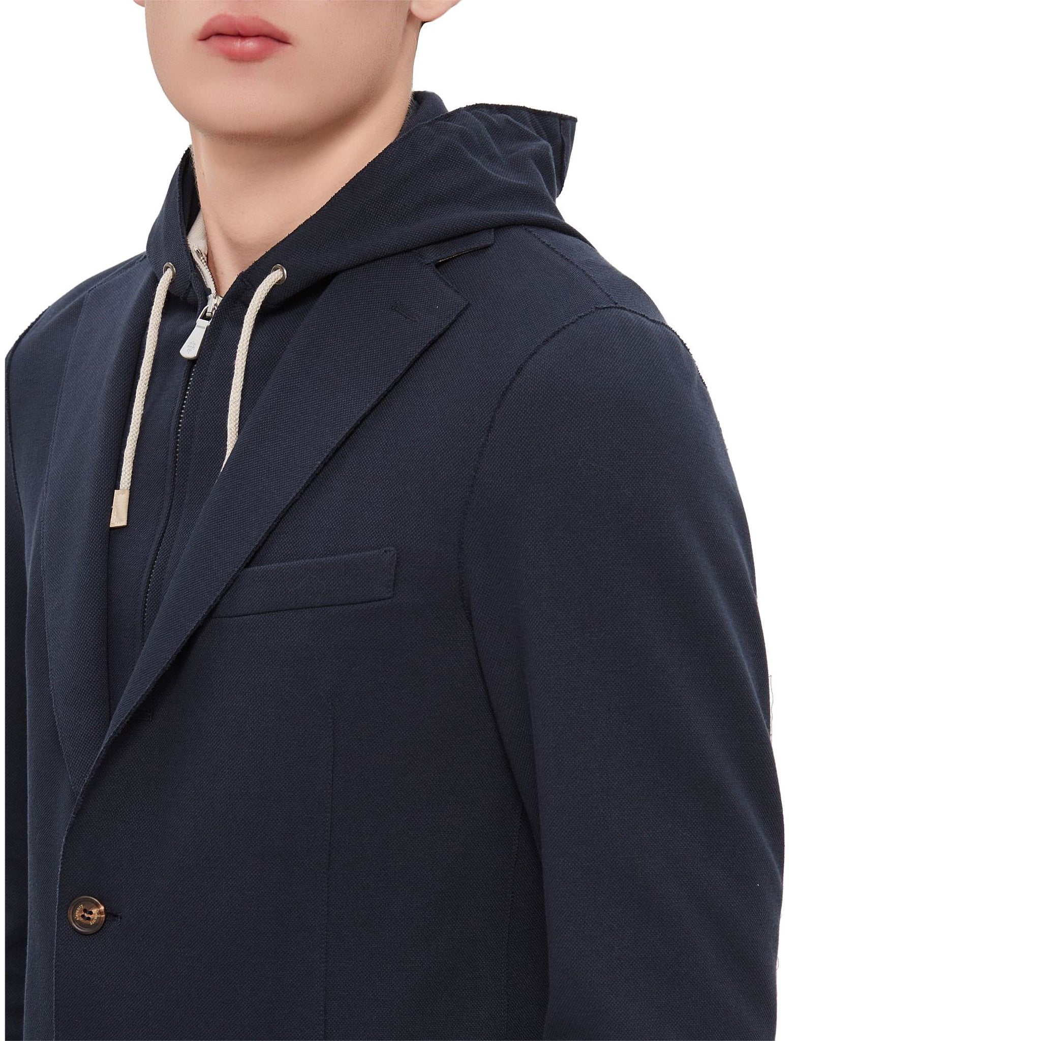 Navy Blue Cotton-Stretch Hybrid Sport Jacket with Removable Hood - ELEVENTY - Boutique Jacques International