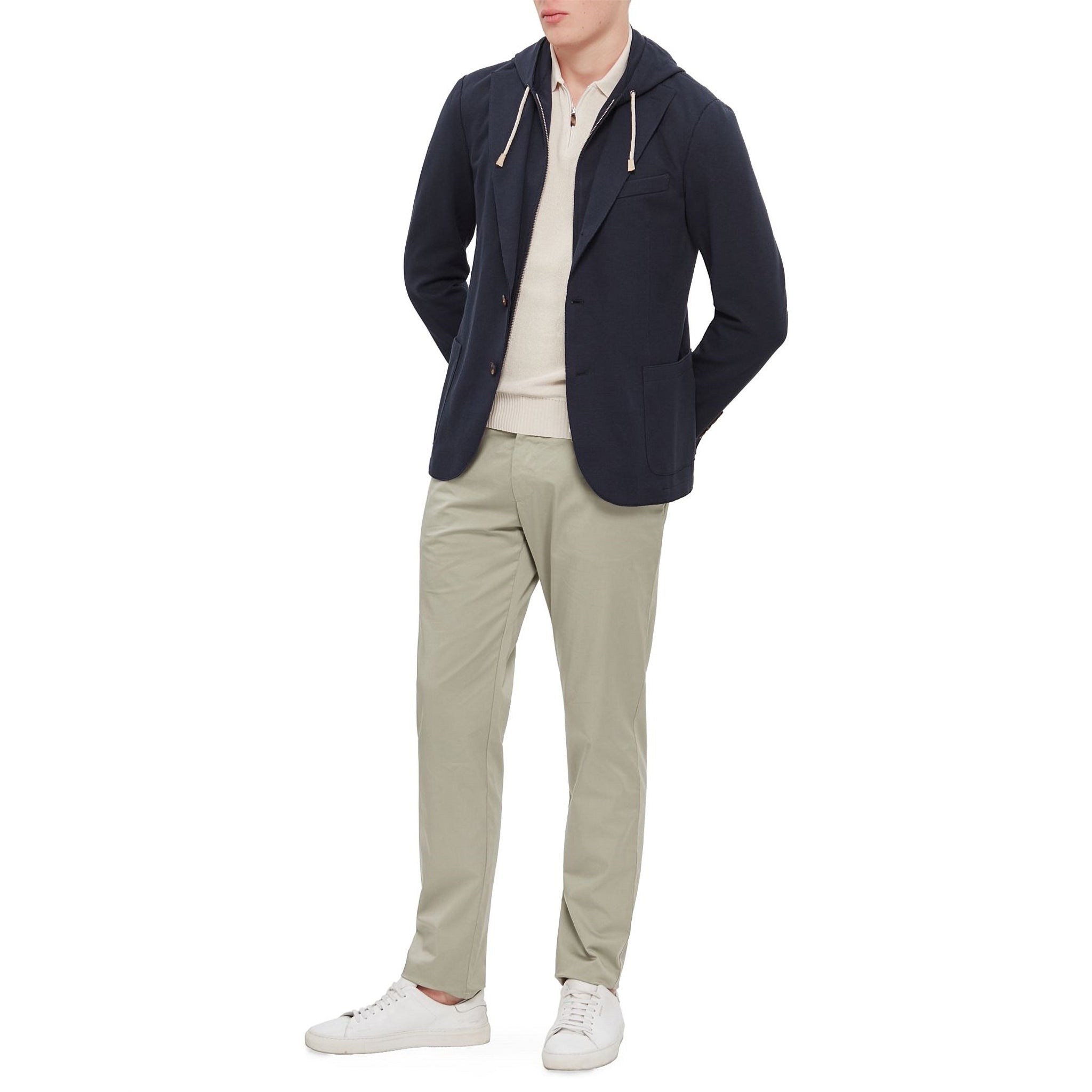 Navy Blue Cotton-Stretch Hybrid Sport Jacket with Removable Hood - ELEVENTY - Boutique Jacques International