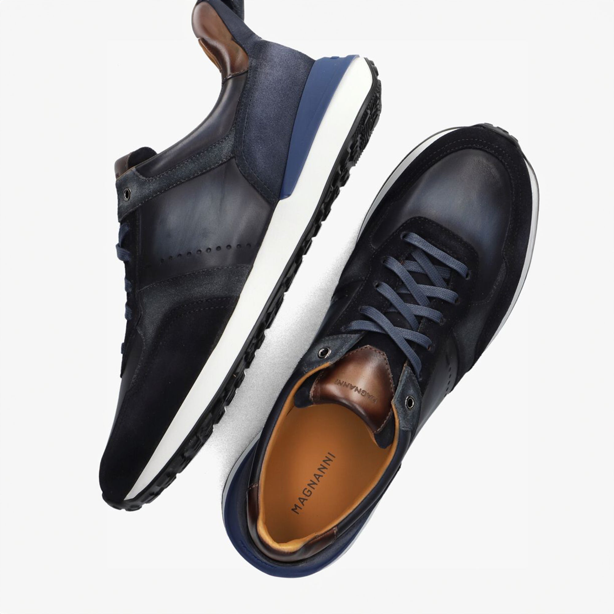 Navy Blue Sona II Leather Sneakers - Magnanni – Boutique