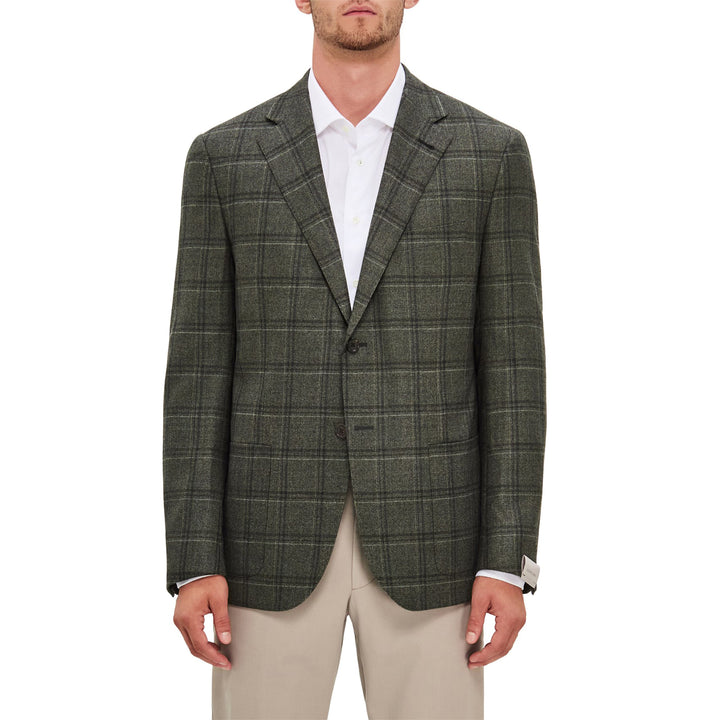 Green Wool Overcheck Modern Fit Sport Coat - Corneliani