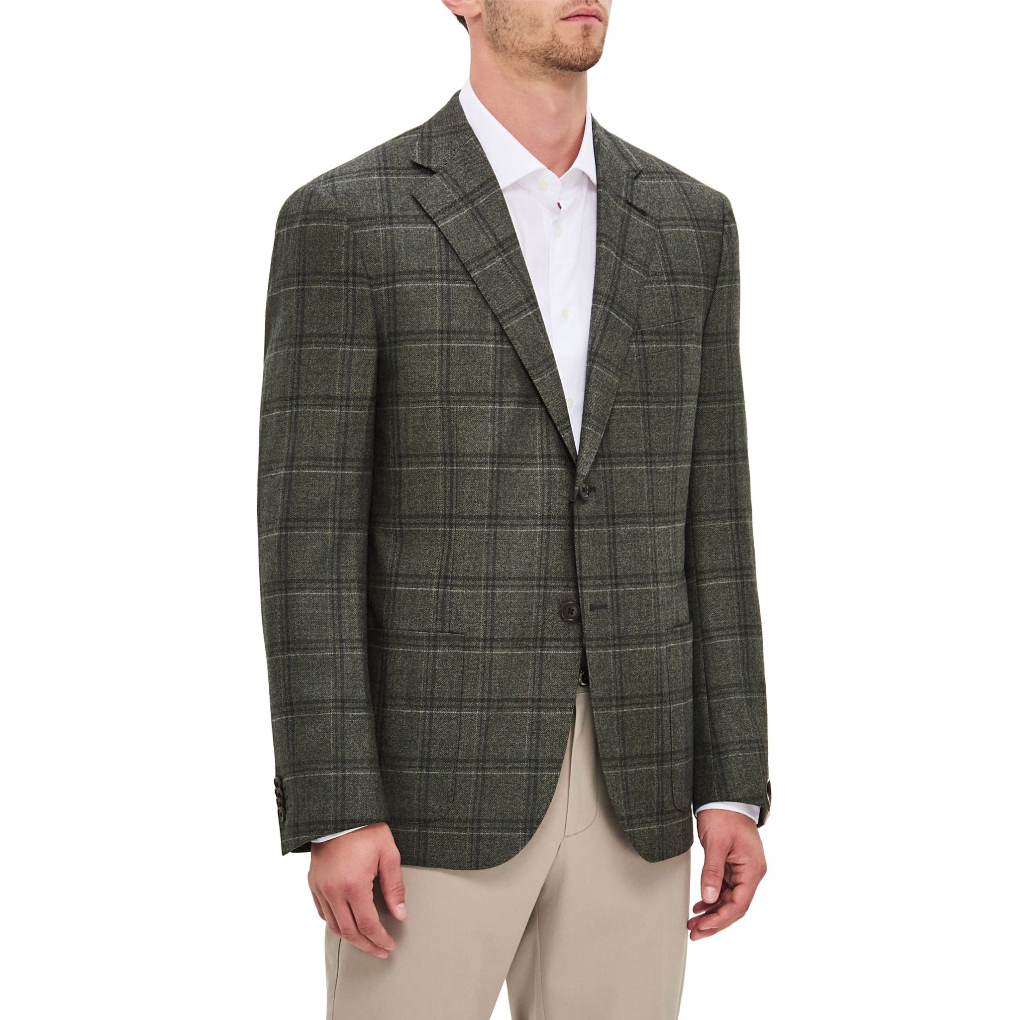 Green Wool Overcheck Modern Fit Sport Coat - Corneliani