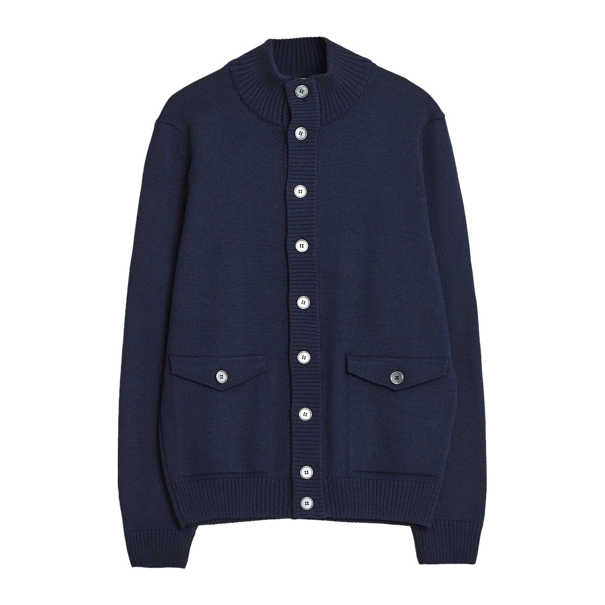 Navy Blue Chunky Merino Wool Cardigan - Stenstroms