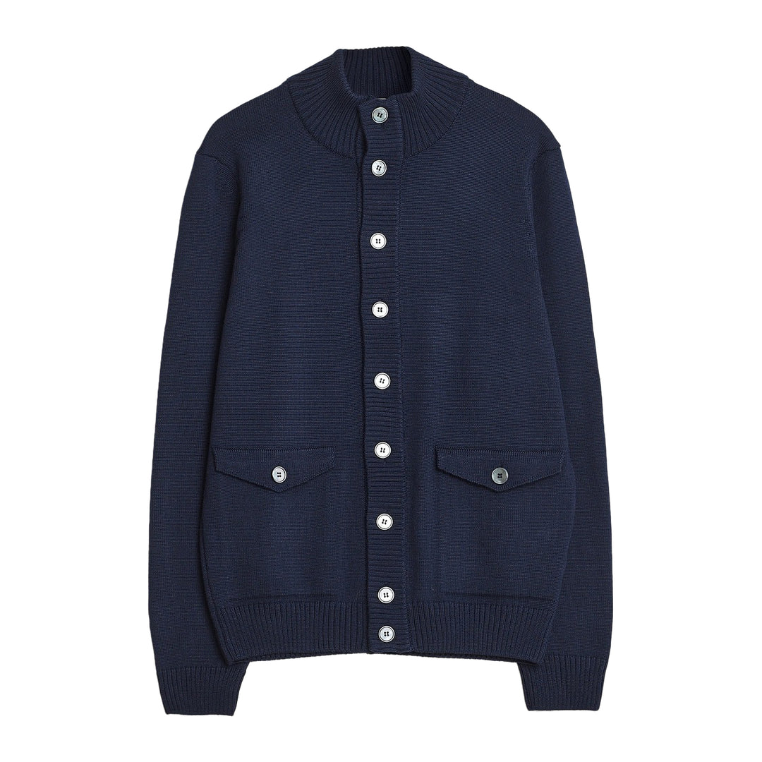 Navy Blue Chunky Merino Wool Cardigan - Stenstroms