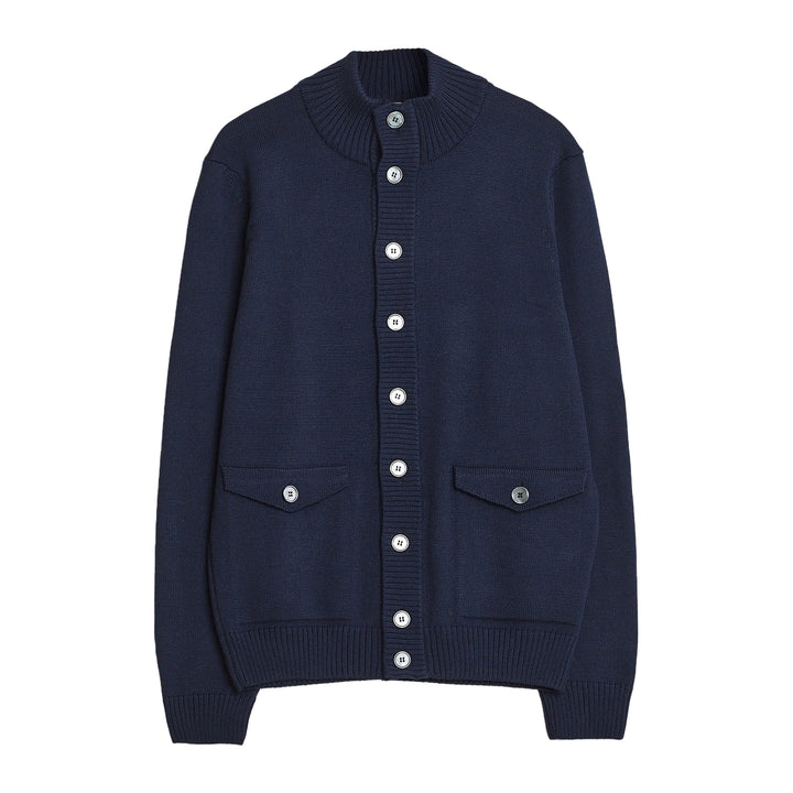 Navy Blue Chunky Merino Wool Cardigan - Stenstroms