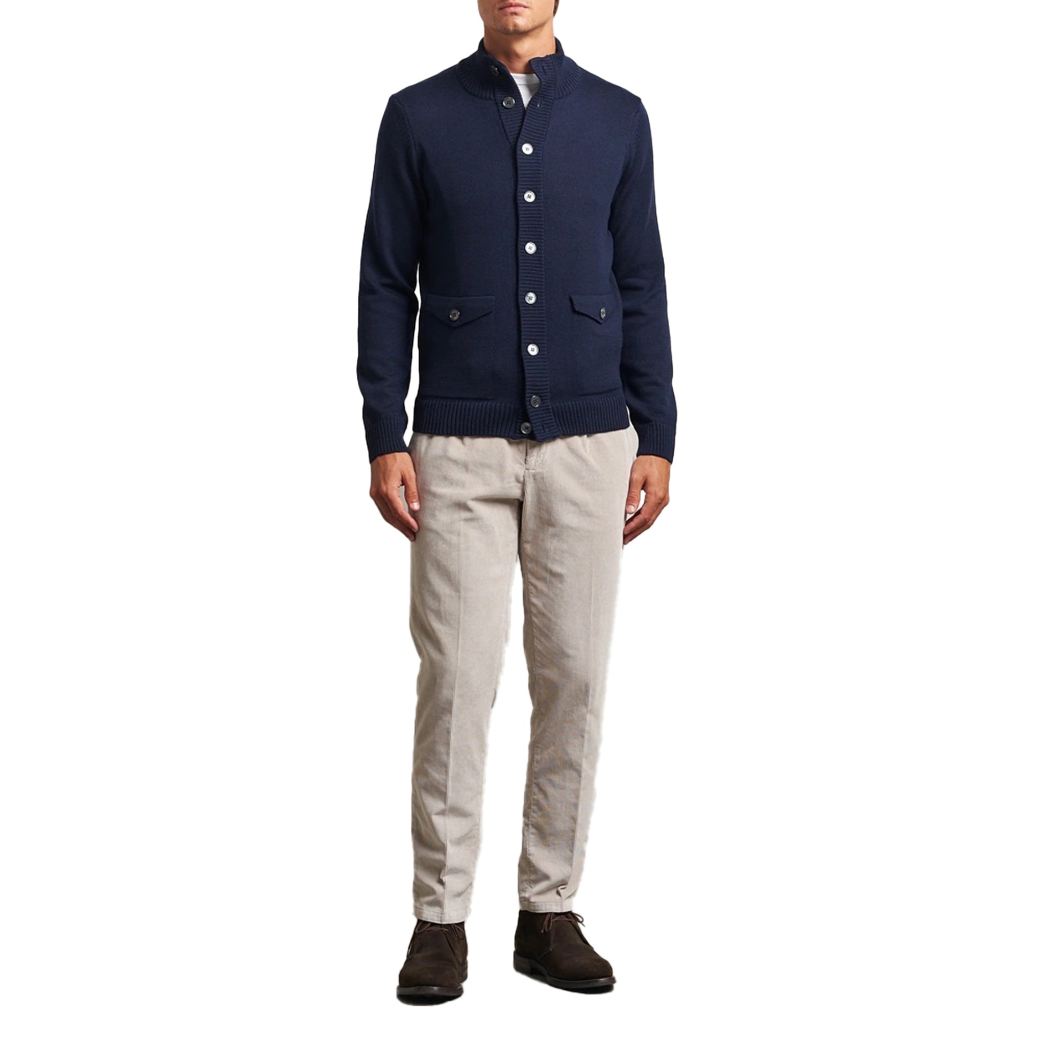 Navy Blue Chunky Merino Wool Cardigan - Stenstroms