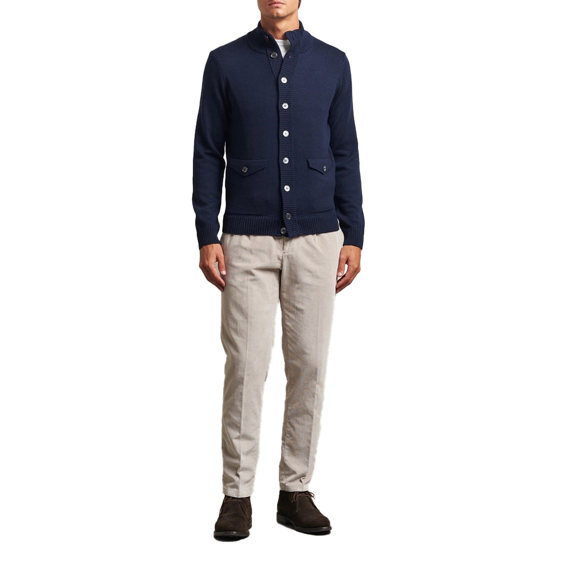 Navy Blue Chunky Merino Wool Cardigan - Stenstroms