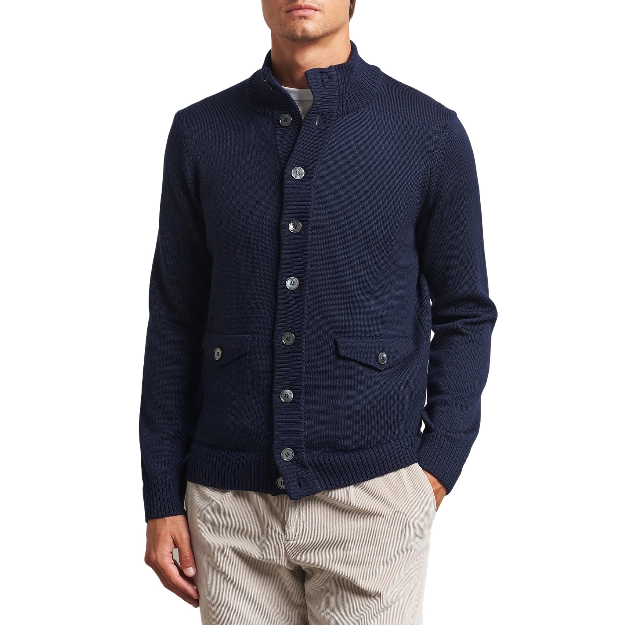 Navy Blue Chunky Merino Wool Cardigan - Stenstroms