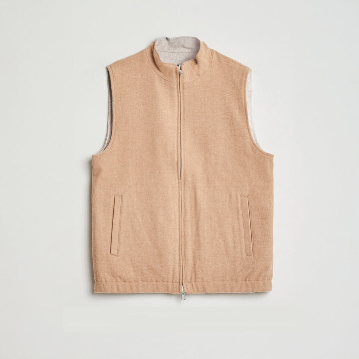 Beige/Oatmeal Reversible Wool Full Zip Vest - Stenströms