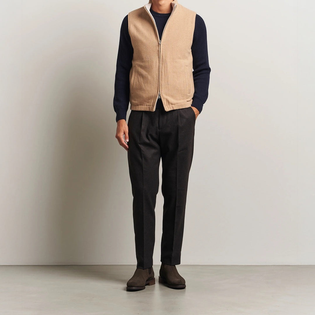 Beige/Oatmeal Reversible Wool Full Zip Vest - Stenströms