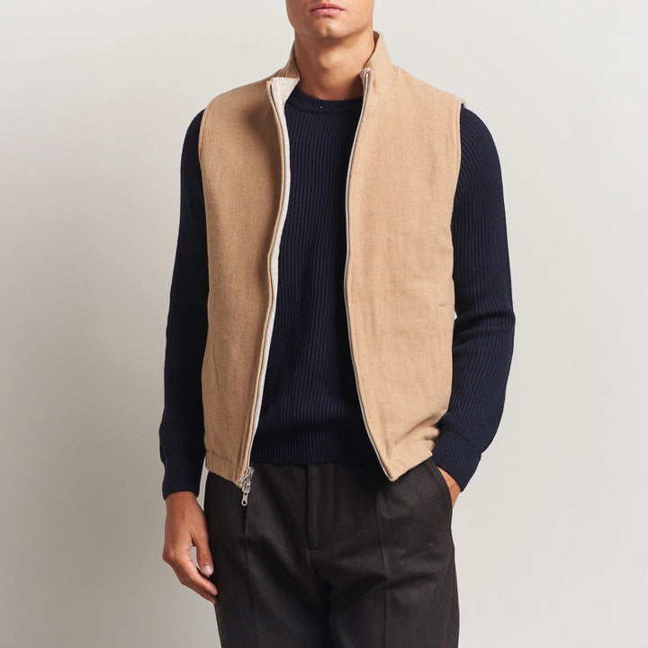 Beige/Oatmeal Reversible Wool Full Zip Vest - Stenströms