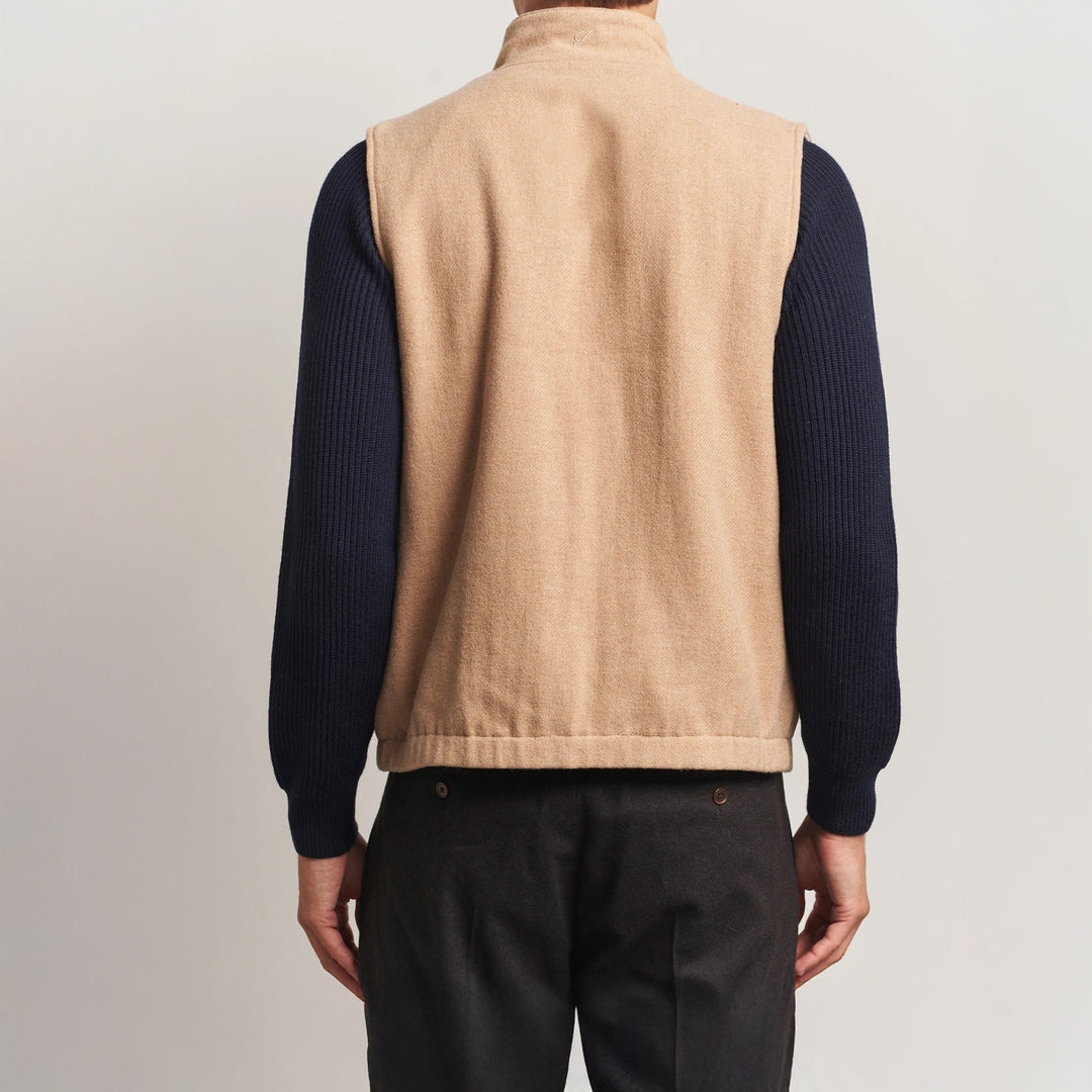 Beige/Oatmeal Reversible Wool Full Zip Vest - Stenströms