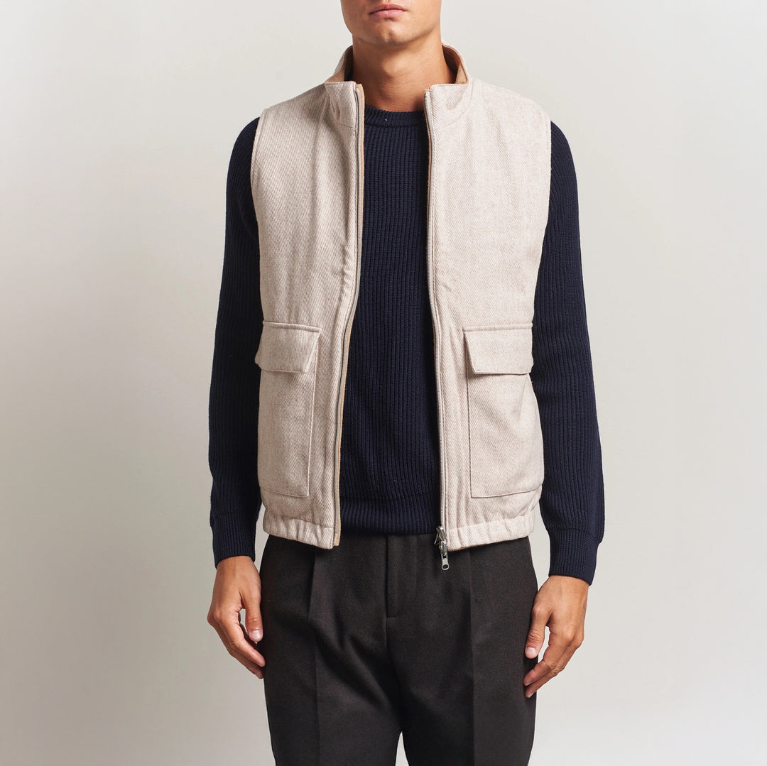 Beige/Oatmeal Reversible Wool Full Zip Vest - Stenströms