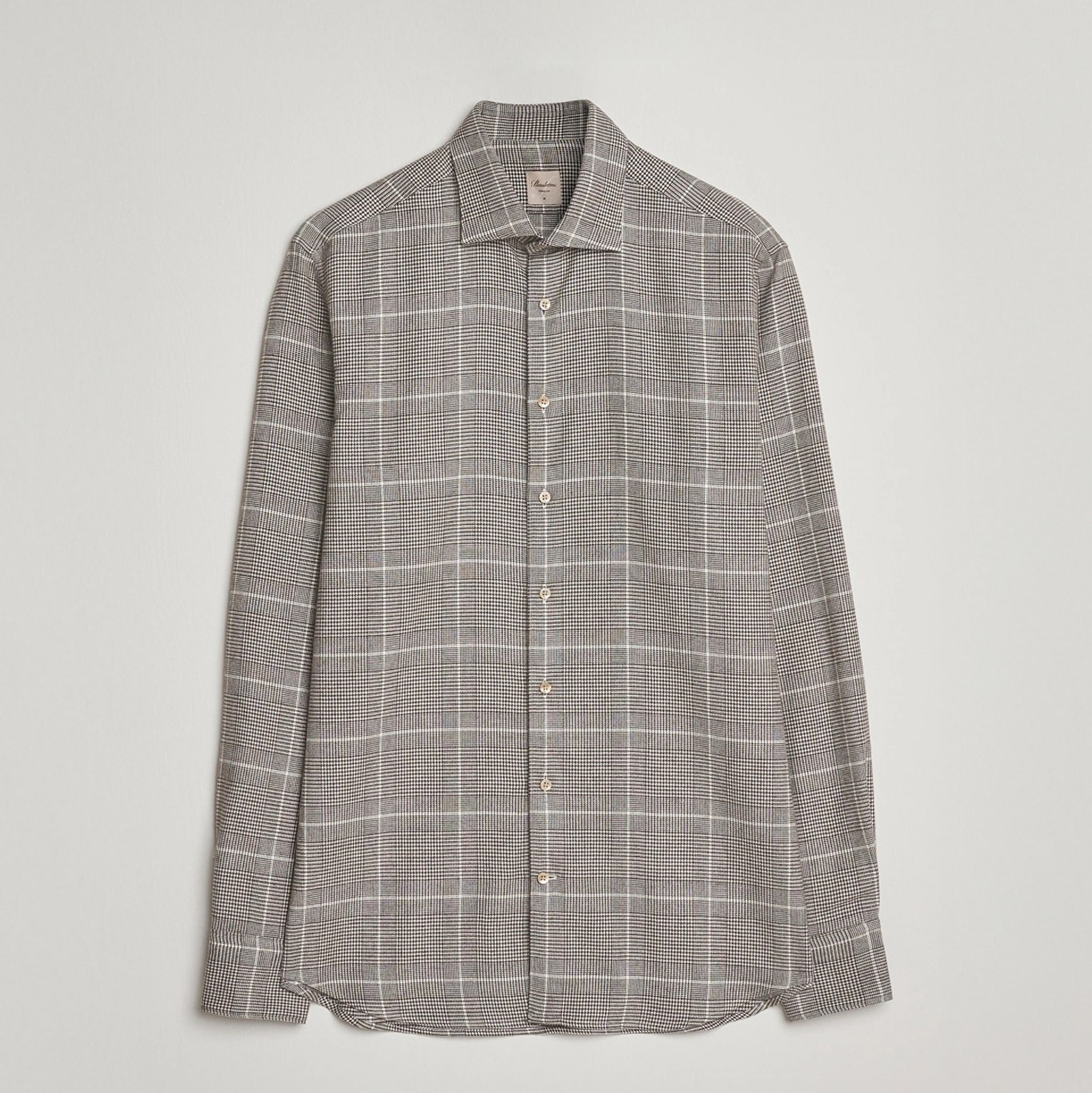 Brown Prince-of-Wales Cotton Flannel Slimline Shirt - Stenströms