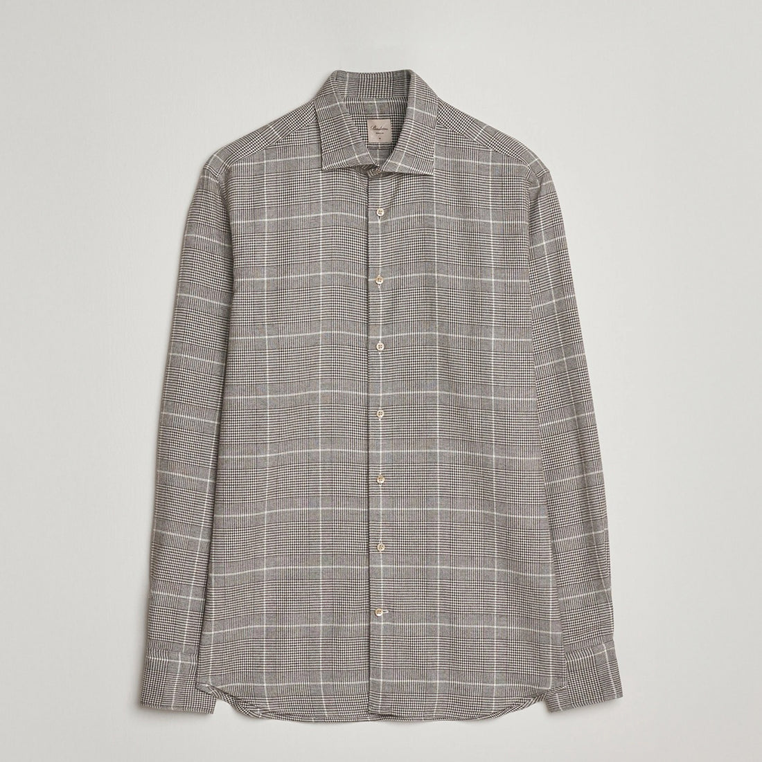 Brown Prince-of-Wales Cotton Flannel Slimline Shirt - Stenströms