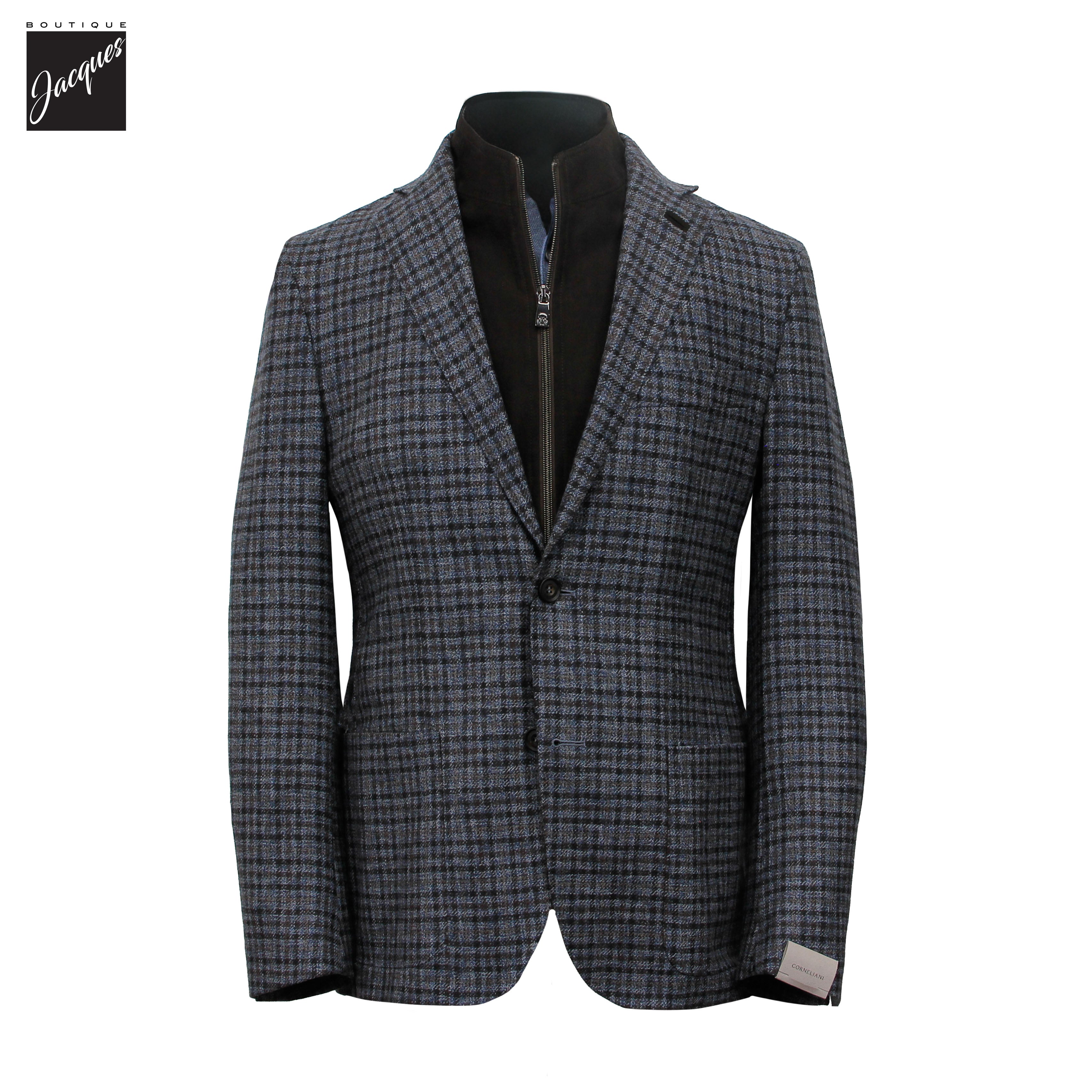 Brown & Blue Check Wool Hybrid Sport Jacket with Bib - Corneliani