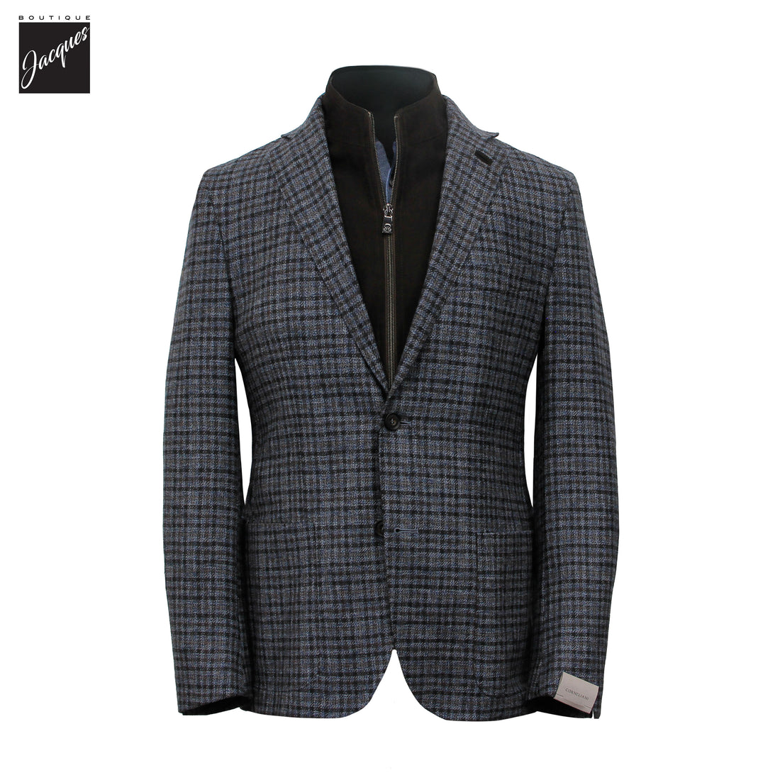 Brown & Blue Check Wool Hybrid Sport Jacket with Bib - Corneliani