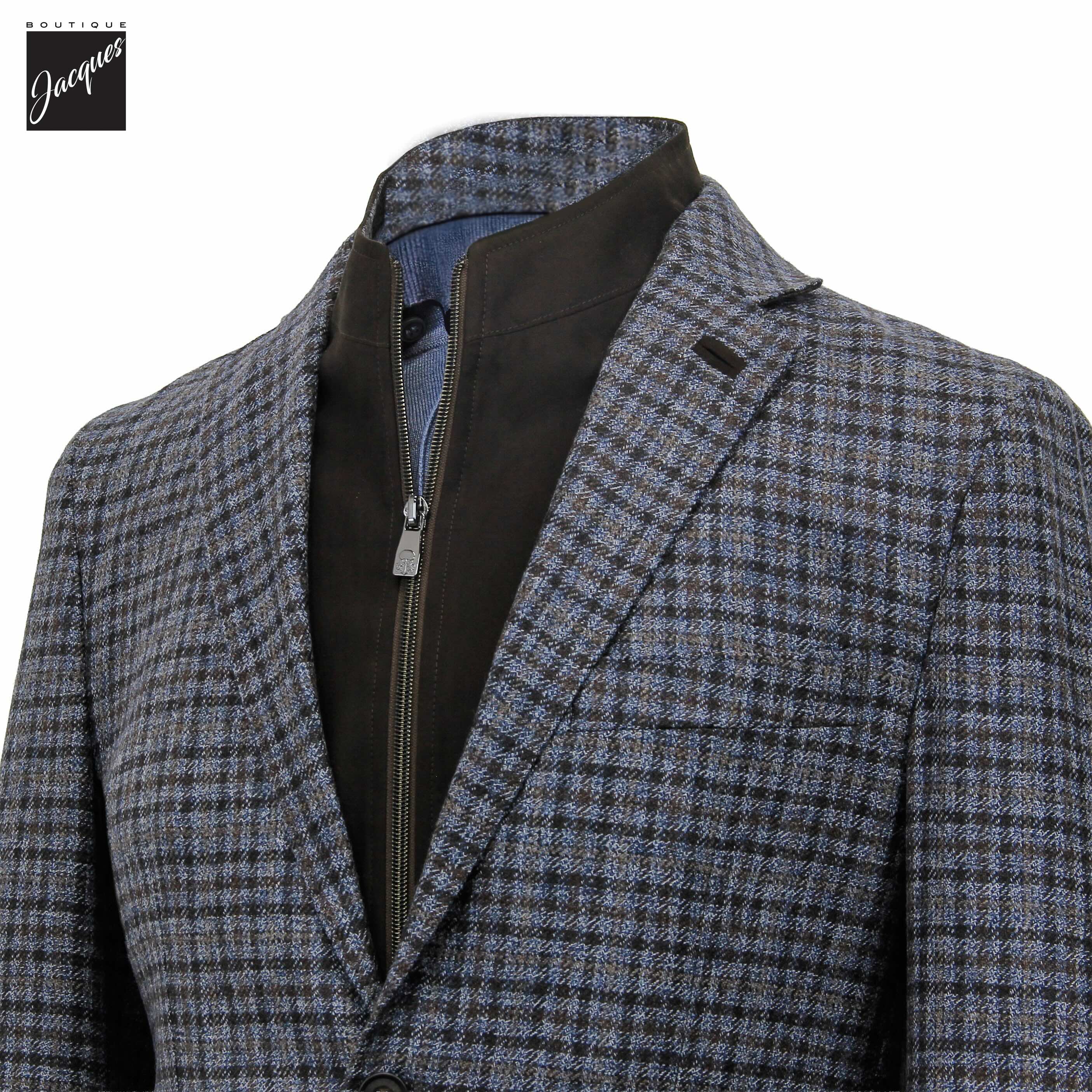 Brown & Blue Check Wool Hybrid Sport Jacket with Bib - Corneliani