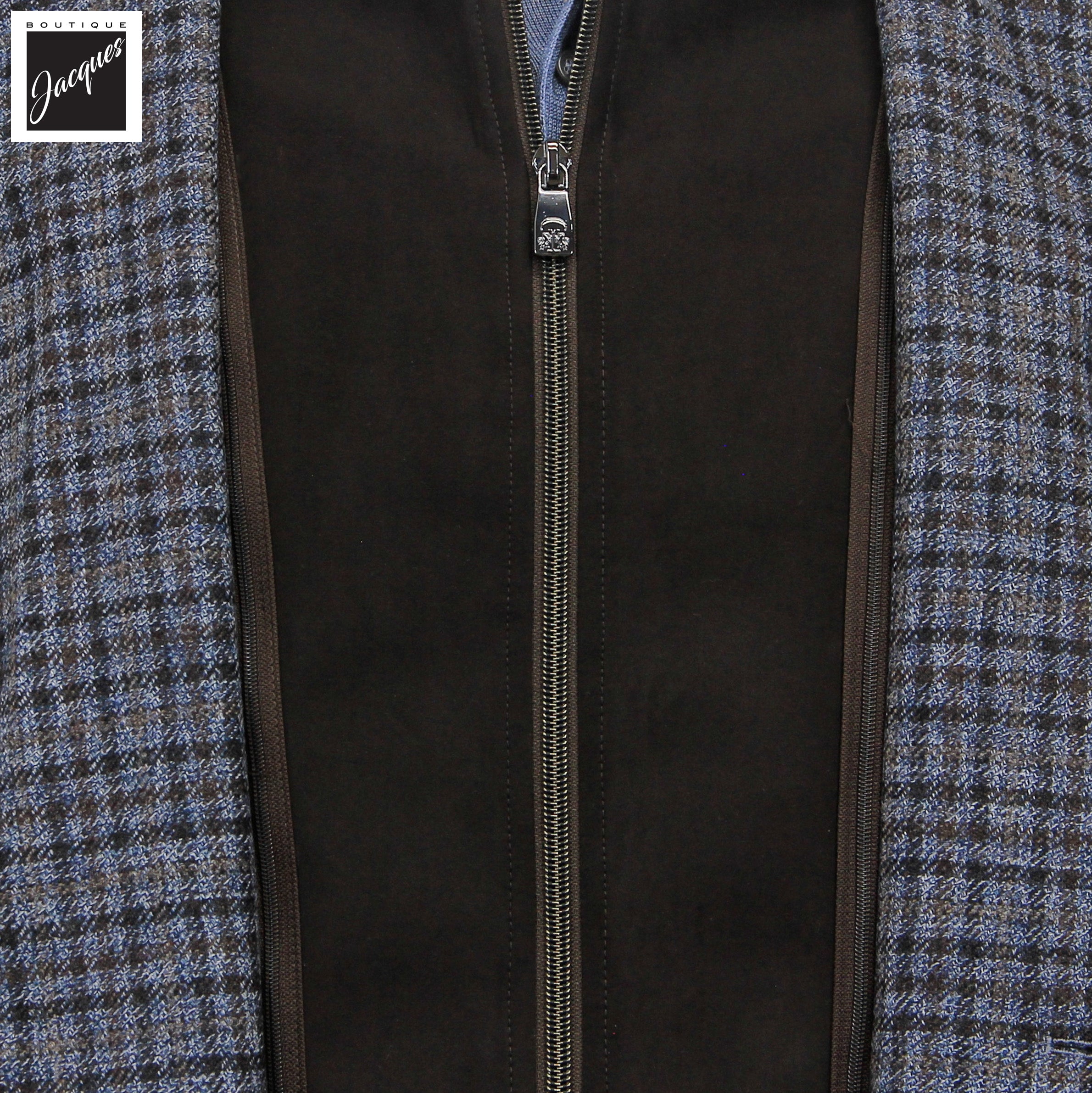 Brown & Blue Check Wool Hybrid Sport Jacket with Bib - Corneliani
