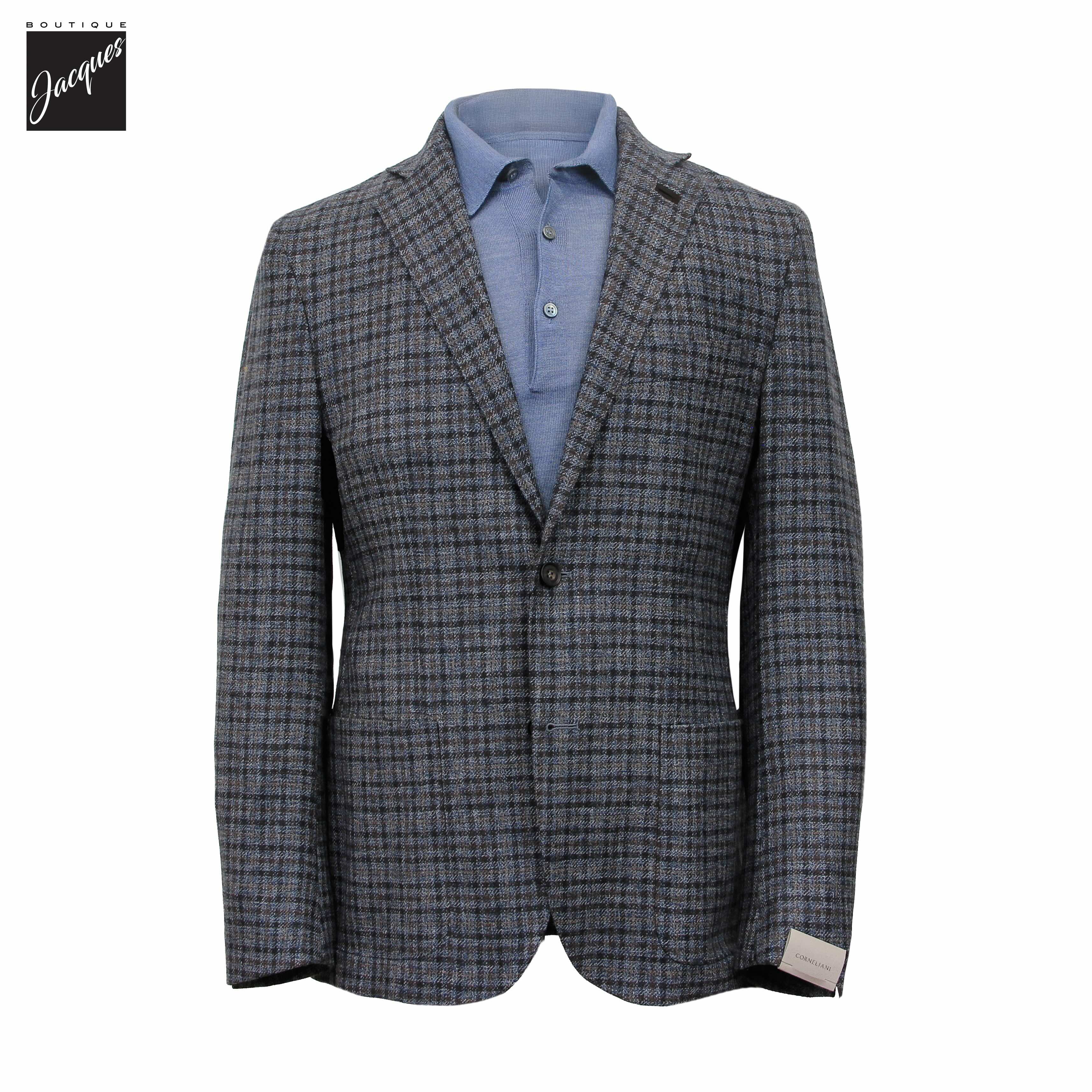 Brown & Blue Check Wool Hybrid Sport Jacket with Bib - Corneliani
