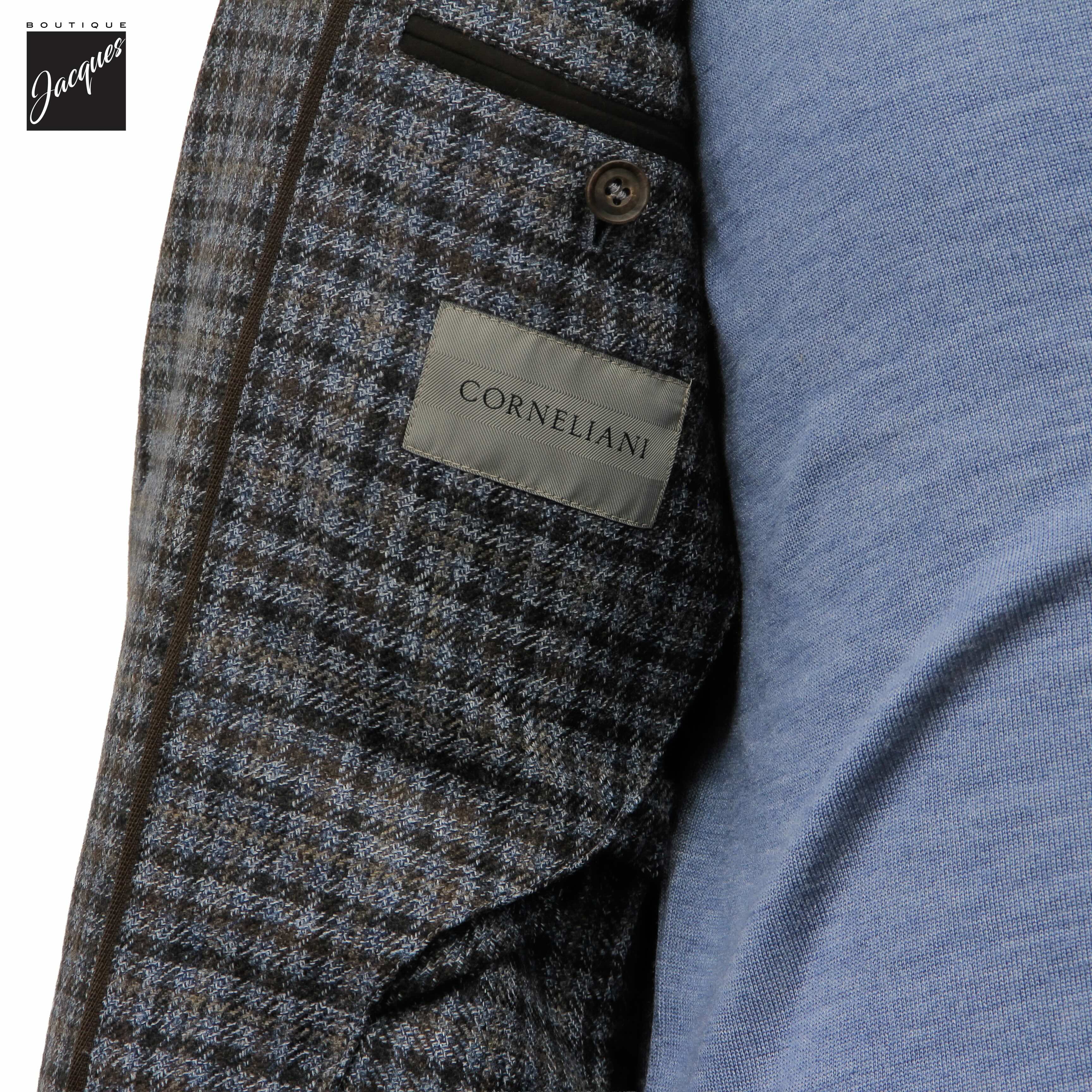 Brown & Blue Check Wool Hybrid Sport Jacket with Bib - Corneliani