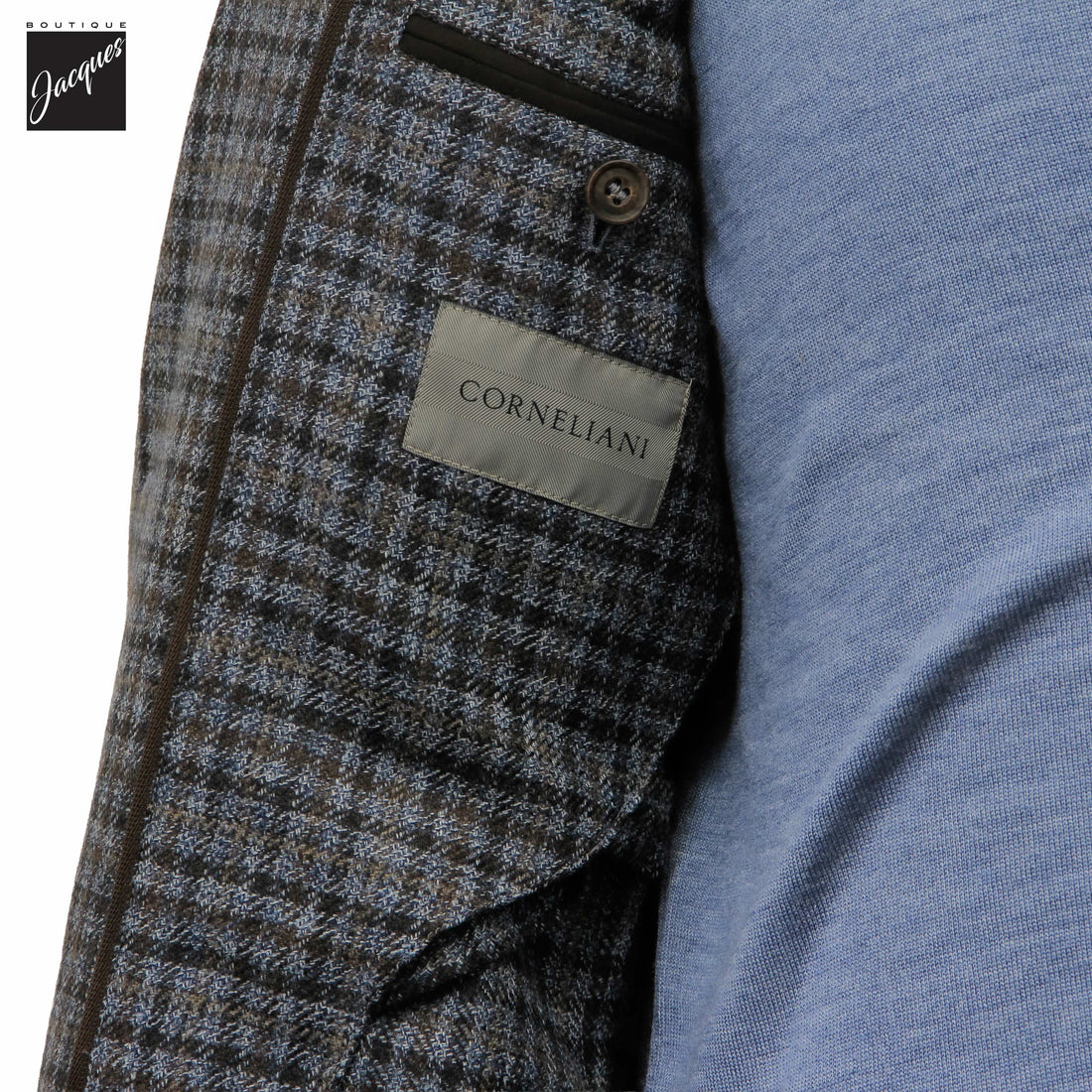 Brown & Blue Check Wool Hybrid Sport Jacket with Bib - Corneliani