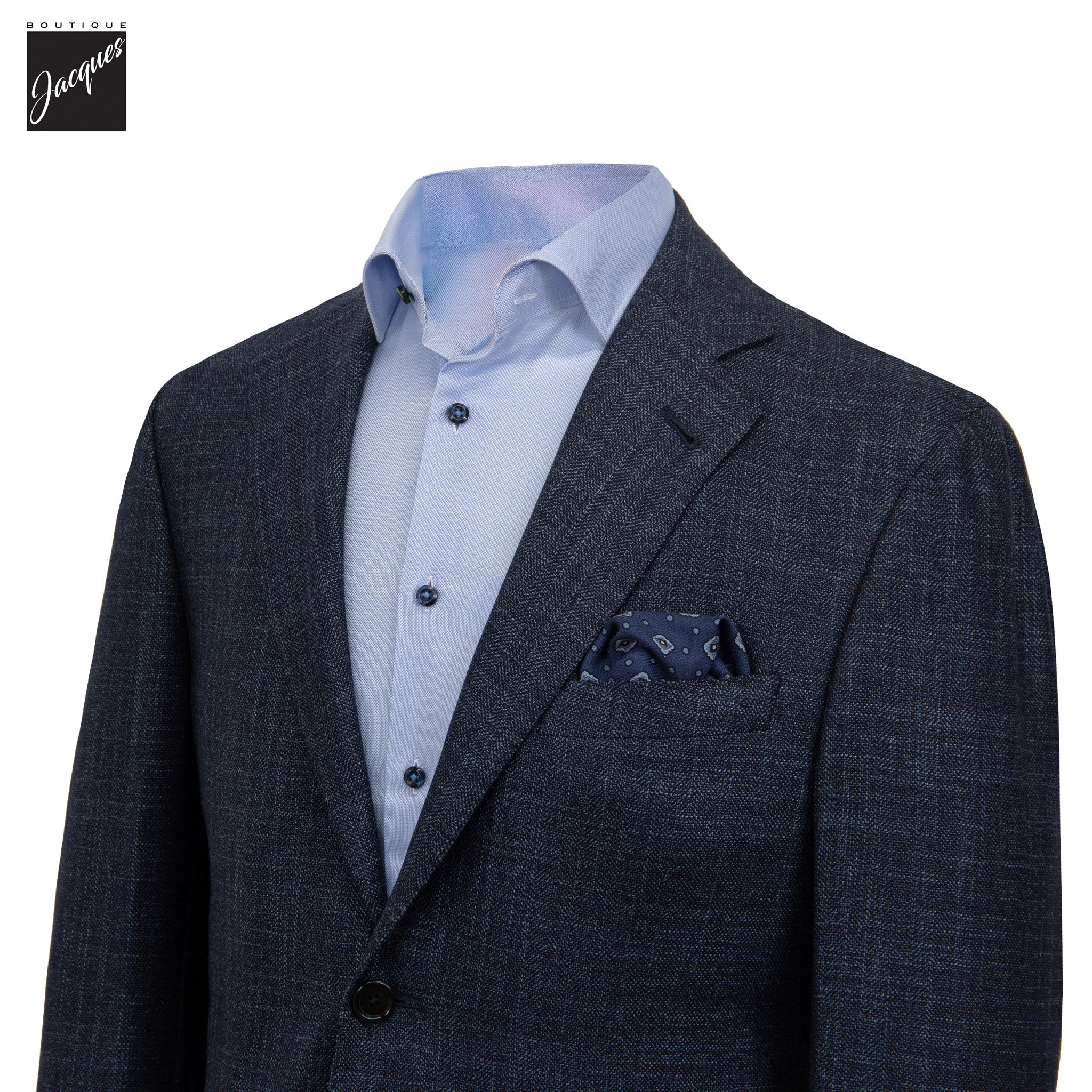 Dark Blue Mélange Textured Neat Wool-Silk Modern Fit Sport Coat - Corneliani