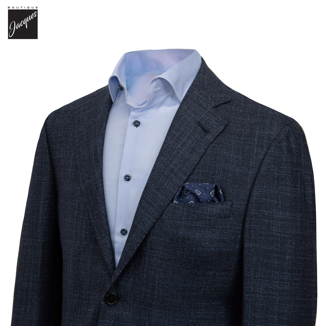 Dark Blue Mélange Textured Neat Wool-Silk Modern Fit Sport Coat - Corneliani